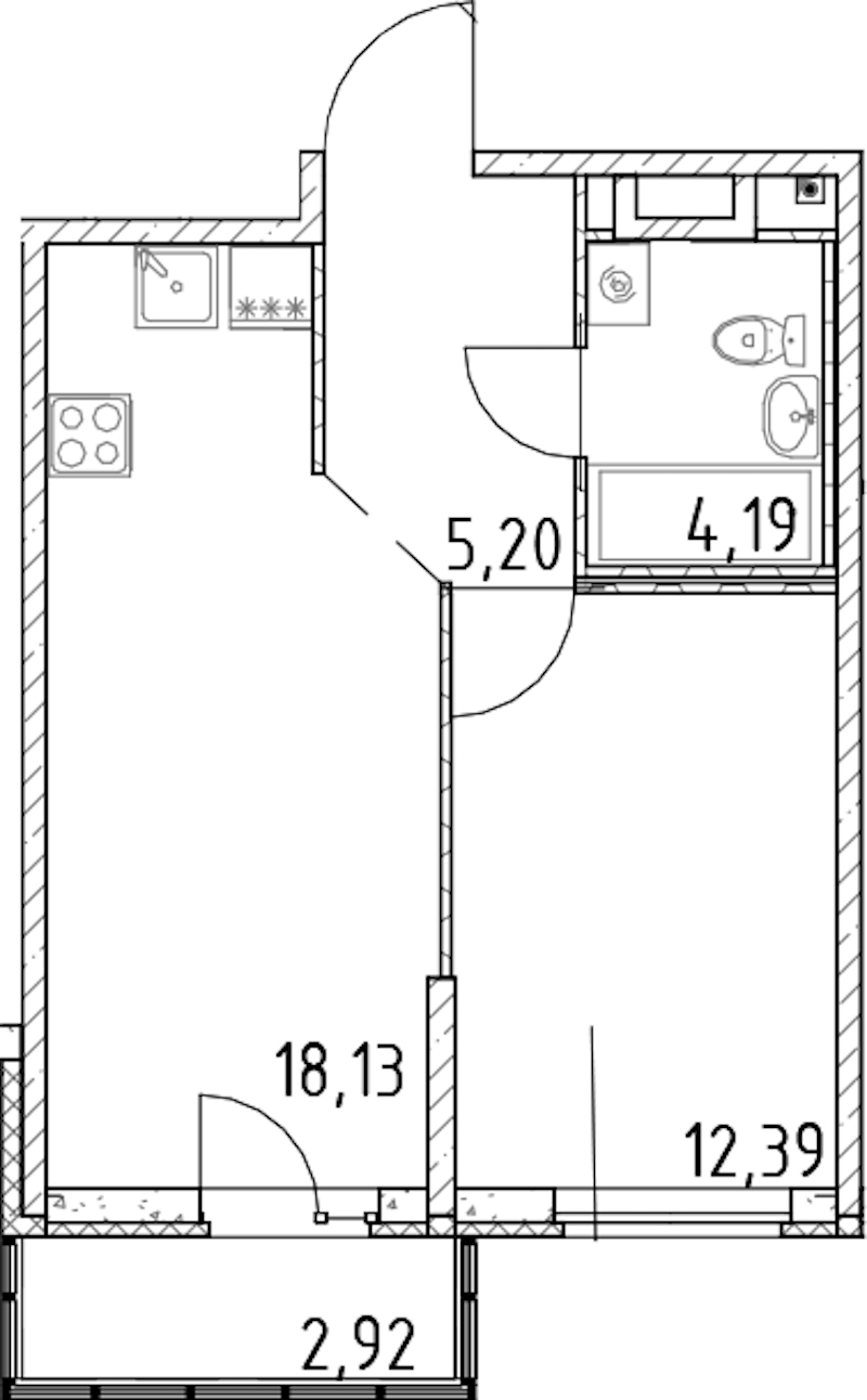 1-комнатная квартира 39.91 м², 11/23 эт., ЖК «Город Первых»